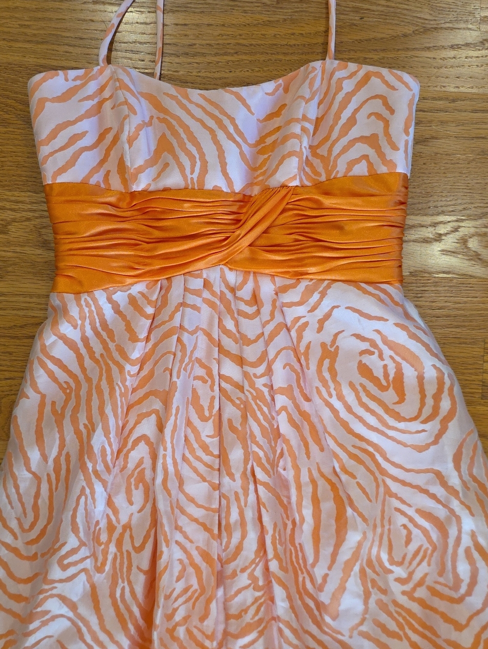 David's Bridal Orange and White Strap Dress